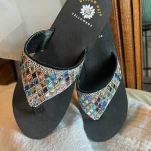 💎💎Yellow Box Bejeweled Wedge Flip Flops💎💎